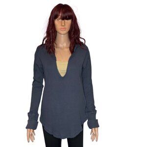 We The Free Hooded V Neck Thermal Navy Blue Sz L